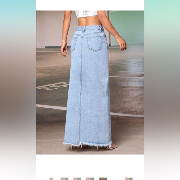 SweatyRocks Women's Wrap Waist Zipper Fly Raw Hem Denim Skirt Split Thigh Maxi - Picture 2 of 4